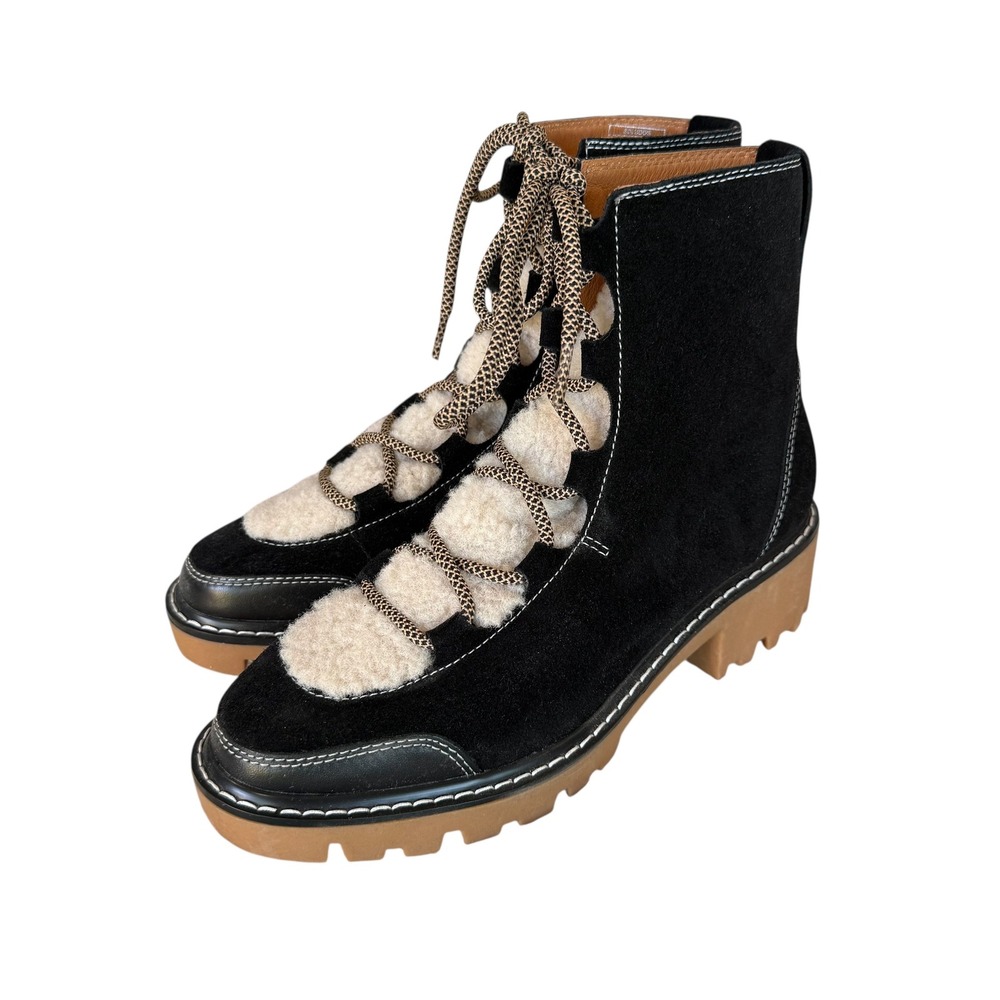 Soludos Womens Black Suede Faux Fur Lug Sole Hiker Boots‎ 8.5 US 39 EU